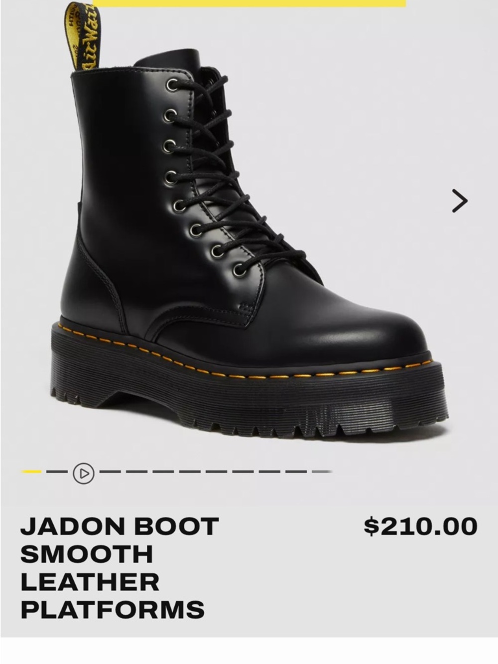 Dr. Martens Black Leather Platform Boot with Yellow Stitching